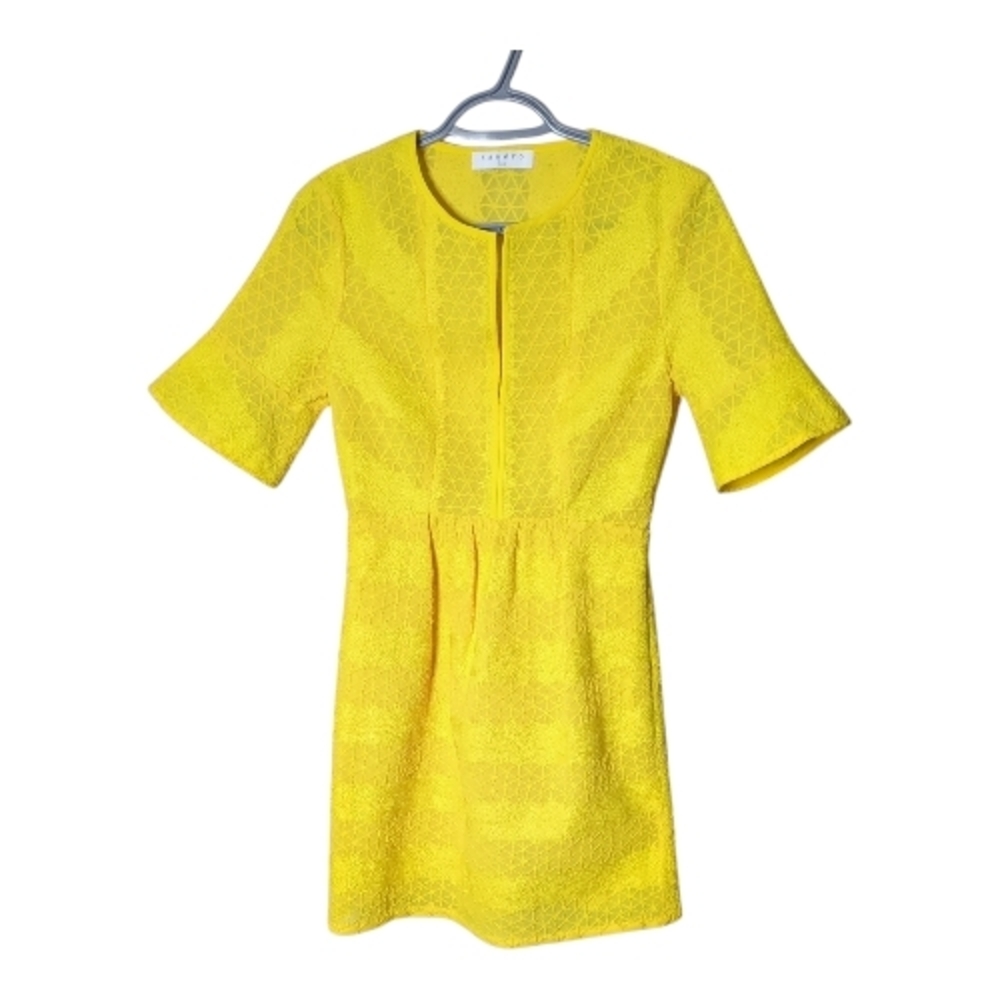 Sandro Paris Embroidered Mini‎ Dress in Mimosa Yellow Size Small V Neck